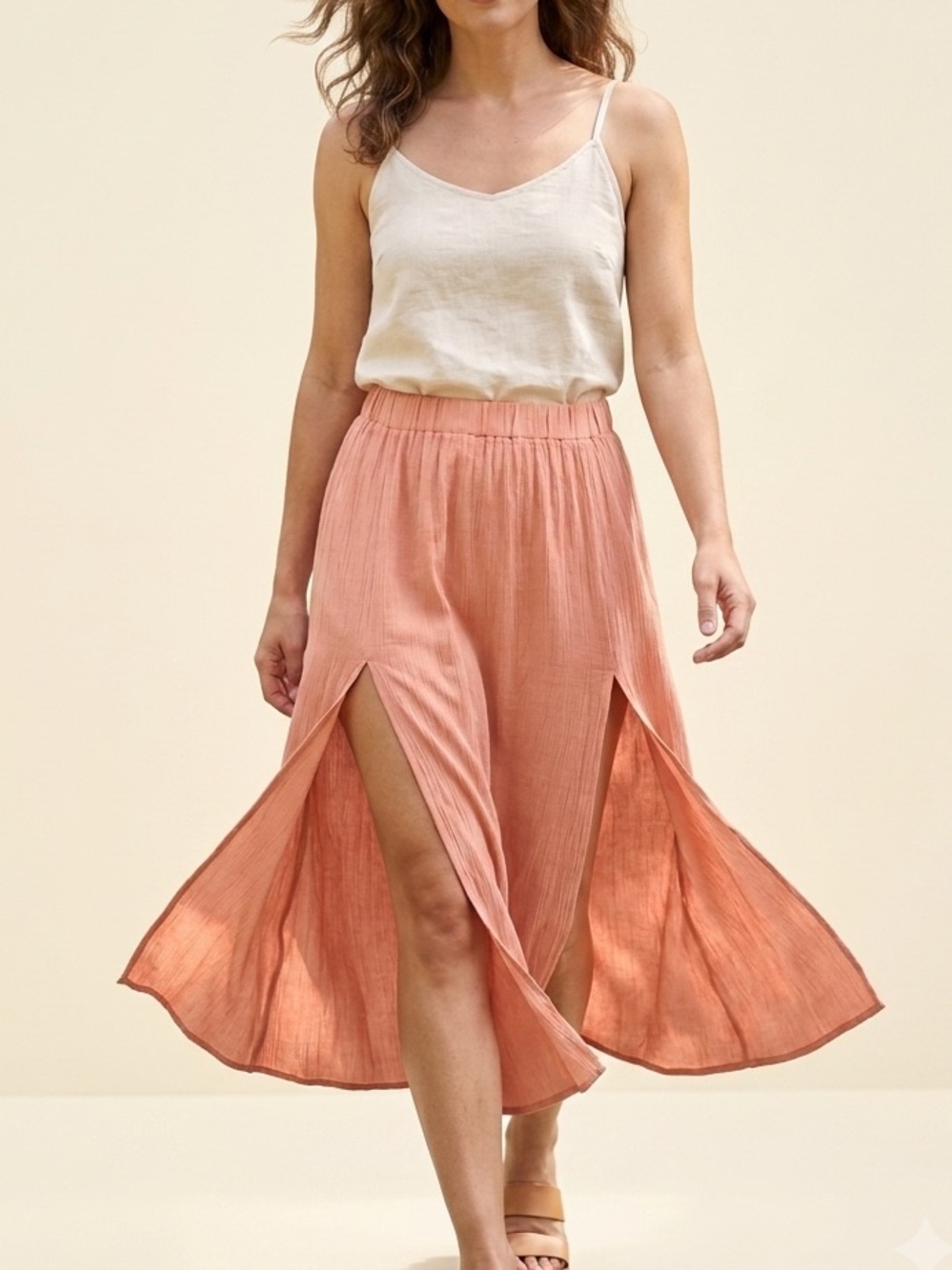 Joe Benbasset Dusty Coral Split Maxi Skirt flowy y2k vibes beach small